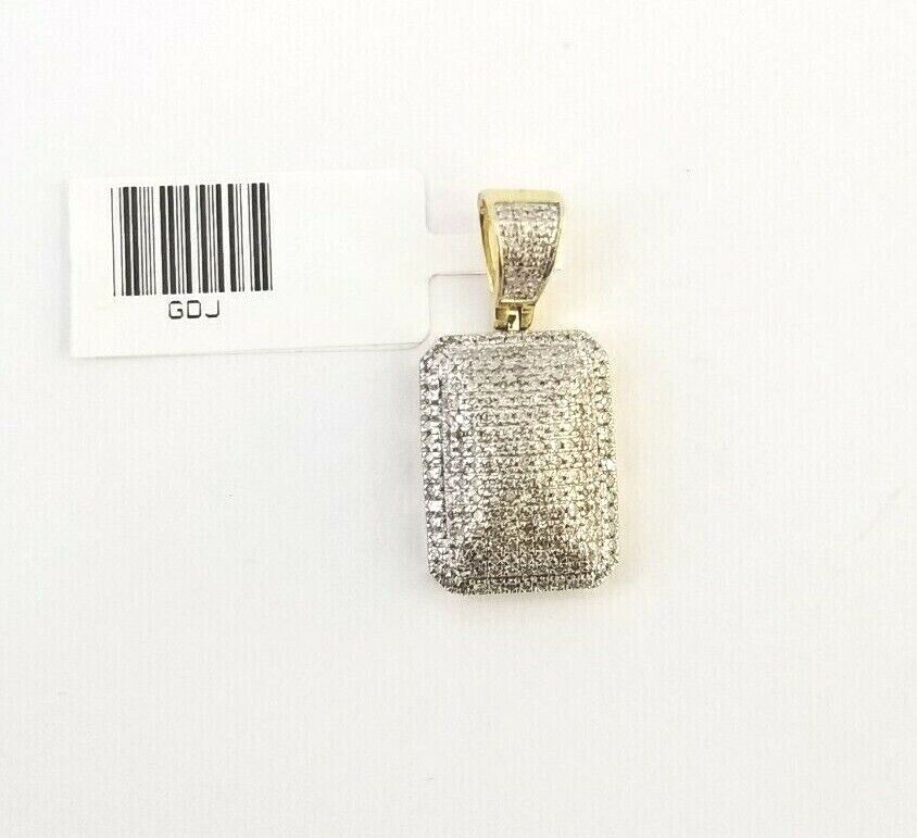 10K Yellow Gold Real 0.51CT Diamond Pillow Charm 1"Inch Square 3D Dome Pendent - GoldenlinQ